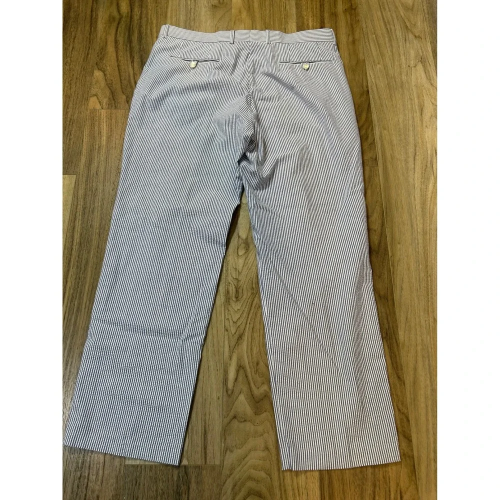 Alan Flusser Mens Seersucker Dress Pants Blue White Striped Cotton 38x30
